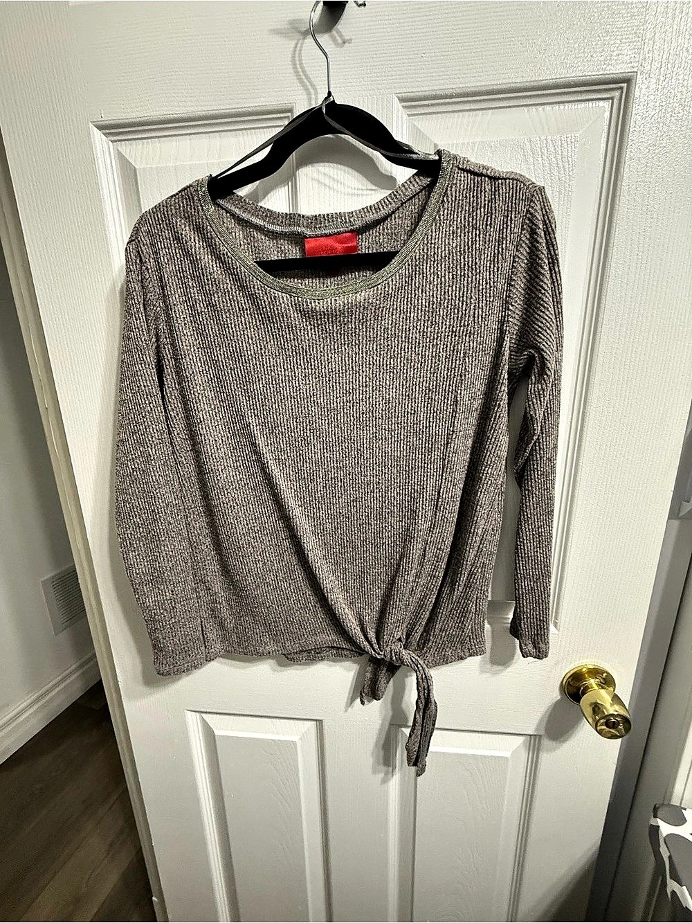 Jennifer Lopez Womens Gray Tie-Front Textured Knit Sweater Size Medium